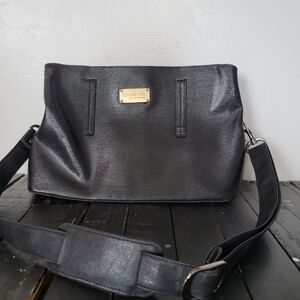 Bebe Black Crossbody Bag Satchel Purse Gold Hardware Handbag Polyvinyl